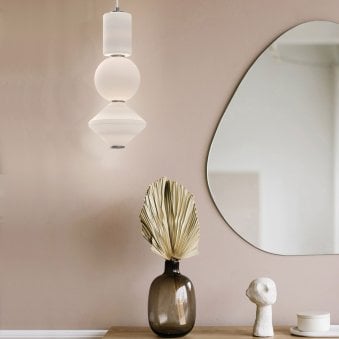 Bijou Single Drop LED Pendant in Matte Opal Glass with Brushed Nickel Detailing