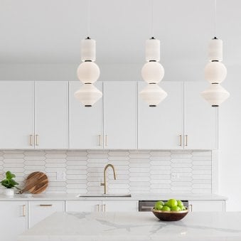 Bijou Single Drop LED Pendant in Matte Opal Glass with Matte Black Detailing