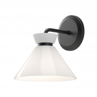 Halston Single Wall Light in Matte Black and Glossy Opal Glass