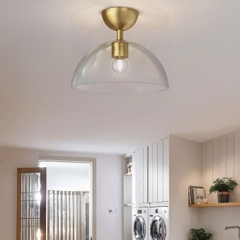 Jude Semi Flush Ceiling Light in Brushed Gold with Clear Glass Shade