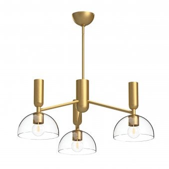 Jude Three Light Pendant Chandelier in Brushed Gold with Clear Glass Shades
