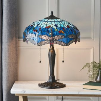 Blue Dragonfly Tiffany Glass Medium Table Lamp