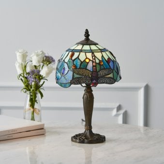 Blue Dragonfly Tiffany Glass Mini Table Lamp