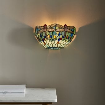 Blue Dragonfly Tiffany Glass Wall Light