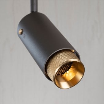 Exhaust Spot Light in a Graphite Finish with Brass Detail