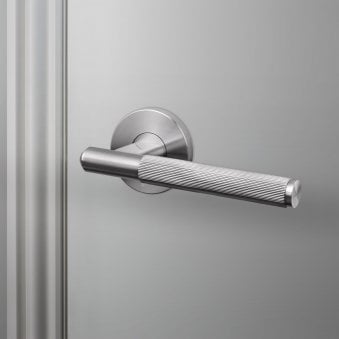 Linear Knurled Door Handle Set In Solid Steel