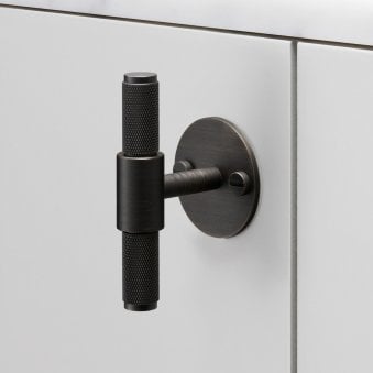 Knurled T-Bar Cabinet Handle With Back Plate In Smoked Bronze