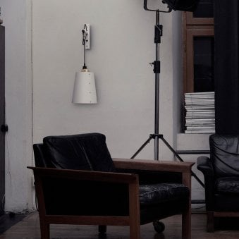 Hooked Large Switched Wall Light in Stone and Brass Finish