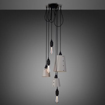 Hooked Mix Six Drop Round Pendant in Stone and Smoked Bronze Finish