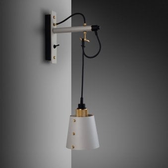 Hooked Small Switched Wall Light in Stone and Brass Finish