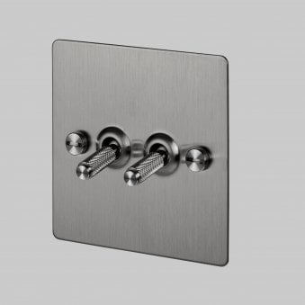 Two Gang 2-Way Light Switch in Steel with Knurled Toggles