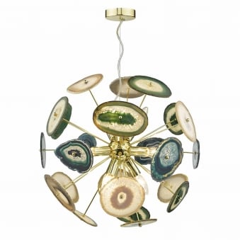 Achates 9 Light Pendant in Gold and Agate