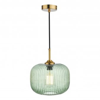 Demarius Single Pendant In Bronze With Green Ribbed Glass Shade