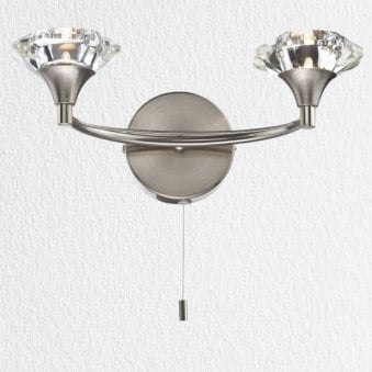 Luther Double Wall Light in Satin Chrome and Crystal Glass