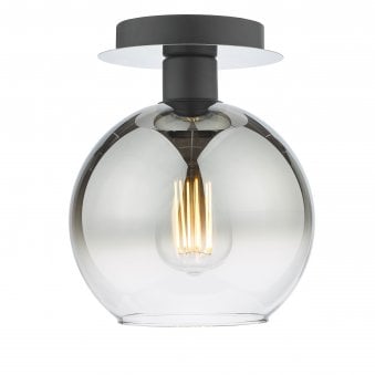 Lycia Semi Flush Ceiling Light In Matt Black With Ombre Smoked Glass Shade