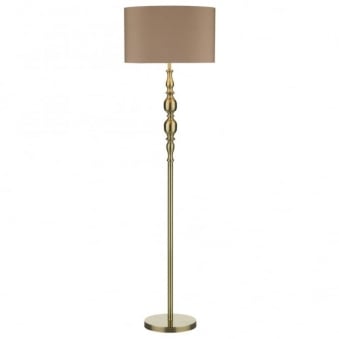 Madrid Floor Lamp in Antique Brass with Beige Shade