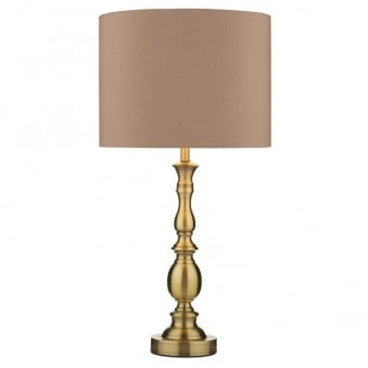 Madrid Table Lamp in Antique Brass with Beige Shade