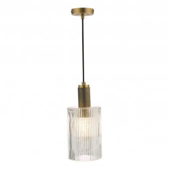Nikolas Single Pendant In Antique Brass With Ribbed Cylinder Glass Shade