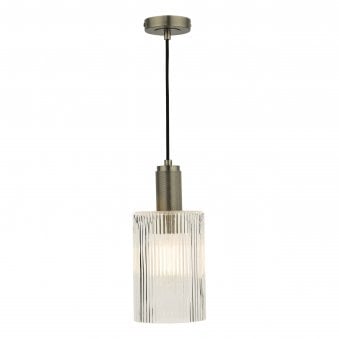 Nikolas Single Pendant In Antique Chrome With Ribbed Cylinder Glass Shade