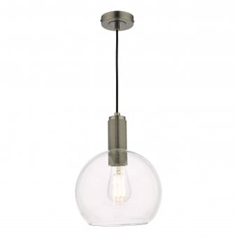 Nikolas Single Pendant In Antique Chrome With Round Clear Glass Shade