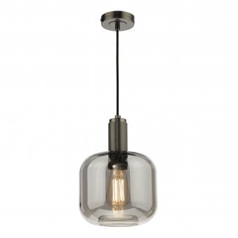 Nikolas Single Pendant In Antique Chrome With Smoked Glass Shade