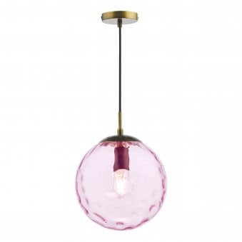 Ripple Single Pendant In Bronze With Pink Ripple Glass Shade