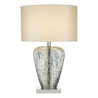 Syracuse Mercury Glass Table Lamp With White Faux Silk Shade