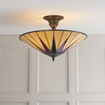 Dark Star Large 3 Light Tiffany Semi Flush Ceiling Light