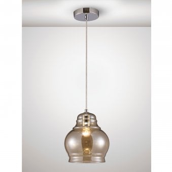 Ariel Medium Cognac Glass Pendant Light with Chrome Metalwork
