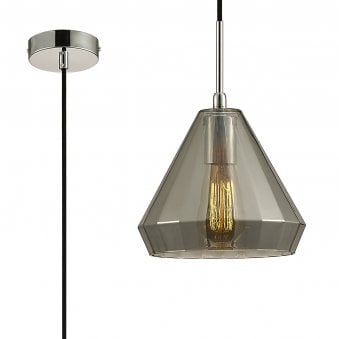 Markus Medium Cone Smoked Mirrored Glass Single Pendant with Chrome Metalwork
