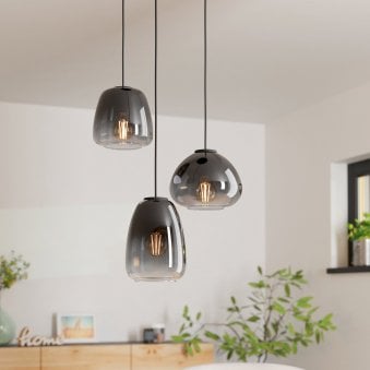 Aguilares Triple Drop Round Pendant in Black with Vaporized Black to Grey Glass