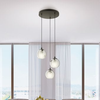 Ariscani Triple Pendant with Transparent Black Vaporized Glass