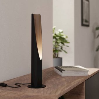 Barbotto Table Lamp in Black with Oak-Effect Inner Surface
