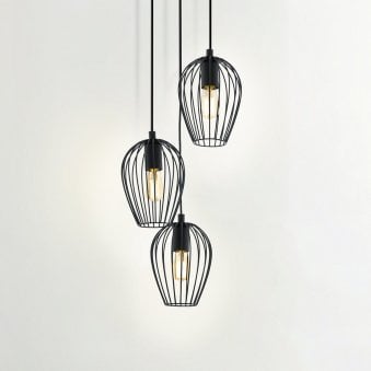 Black Newtown Three Light Cluster Cage Pendant Light