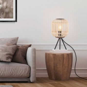 Bordesley Tripod Table Lamp with Natural Bamboo Lampshade