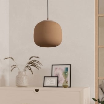 Cominio Single Drop Pendant in Taupe and Sandy Coloured Glass Diffuser