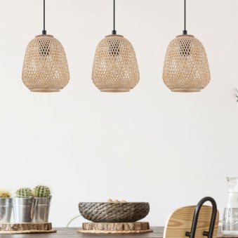 Dembleby Triple Drop Natural Wood Pendant