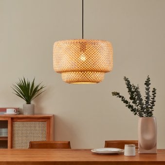 Hettonle Single Drop Pendant with Natural Rattan Wicker Shade