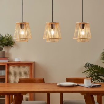 Hykeham Triple Drop Linear Pendant with Natural Bamboo Lampshades