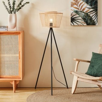 Hykeham Tripod Floor Lamp with Natural Bamboo Lampshade