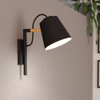 Lacey Wall Light in Black with Wood Detailing