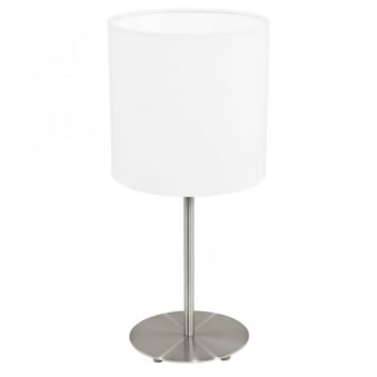 Pasteri Satin Nickel Table Lamp with a White Shade