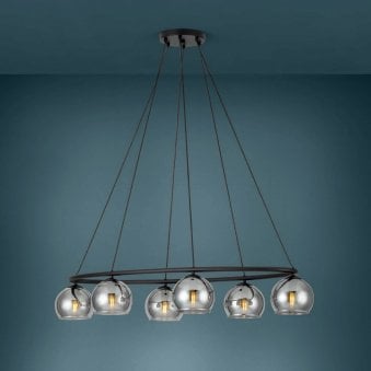 Daguella Oval Six Light Pendant with Black Vaporized Glass