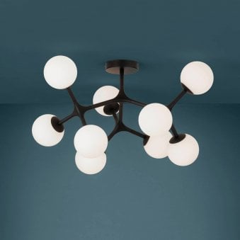 Maragall Nine Lamp Ceiling Light in Black with White Shades