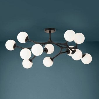 Maragall Twelve Lamp Ceiling Light in Black with White Shades