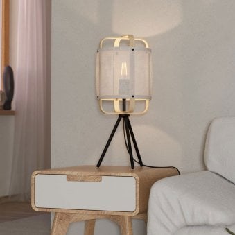 Surfleet Table Lamp with Black Tripod Base and Bamboo Frame