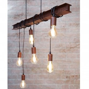 Townshend 4 Industrial Style Six Lamp Bar Pendant in Rust Brown