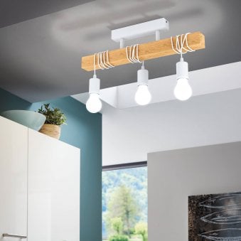 Townshend White Three Lamp Wooden Bar Semi Flush Fitting