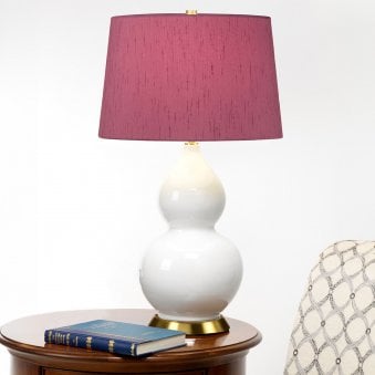 Isla Table Lamp in White with Aged Brass Metalwork and Bloom Purple Shade