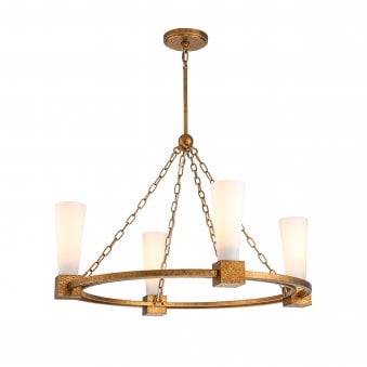 Kristy Four Lamp Chandelier in Distressed Gold with Opal Glass Diffusers